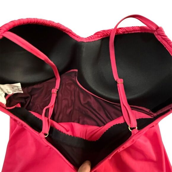Fit 4 U Fit to Lift Women's Size 14 Pink Ruched One-Piece Swimsuit - Picture 2 of 9